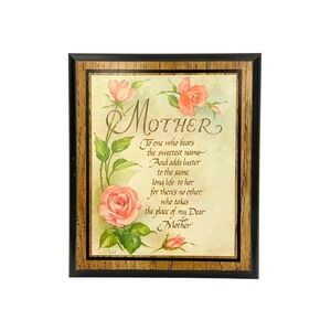 Vintage Mother Poem Wall Hanging Mom Gift Floral Wood Plaque Cottage Decor Art